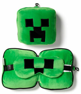 Minecraft Creeper knuffel/reiskussen/slaapmasker - 2-in-1 set - voor kinderen