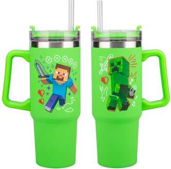 Minecraft Green 900Ml Insulated Cup And Straw