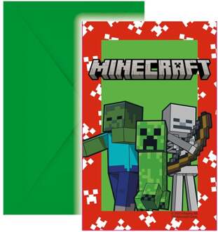 Minecraft Uitnodigingen Met Enveloppe (6st) Multikleur - Print