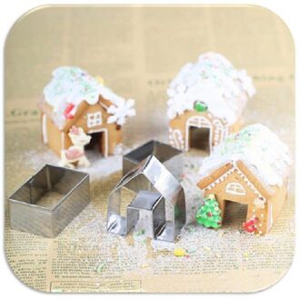 Mini 3Pcs Rvs Peperkoek Huis Cookie Cutter Set Biscuit Mold