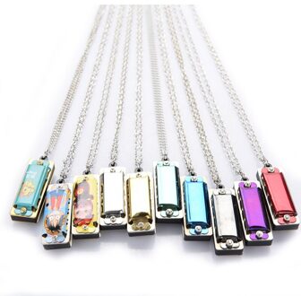 Mini 4 Hole 8 Tone Harmonica Metalen Ketting Keten Speelgoed Kleur Willekeurige