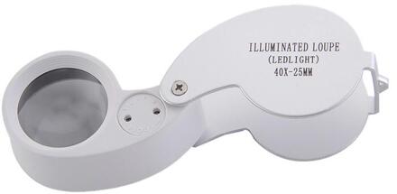 Mini 40X Power Juweliers Vergrootglas Vergrootglas Eye Loep Sieraden Winkel Zilver LED Verlichting Juwelier Loep Vouwen Vergrootglas