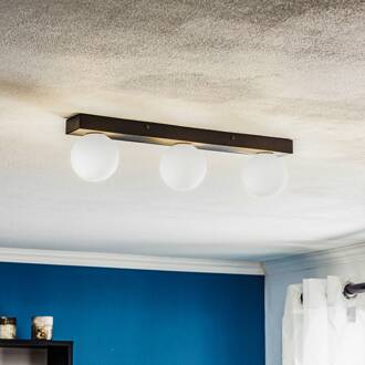 Mini badkamer plafondlamp, 3-lamps, zwart, glas/metaal zwart, gesatineerd