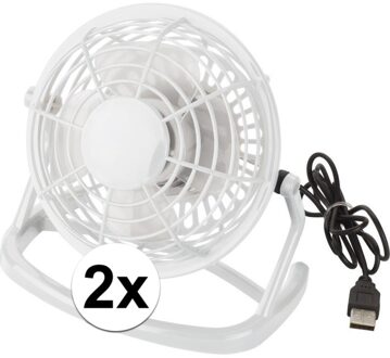 Mini bureau ventilator - 2x - USB - wit - 15 cm - verkoeling - tafelventilator
