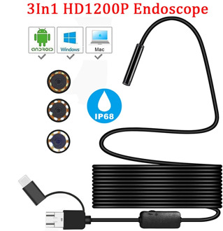 Mini Camera Endoscope HD 1200P IP68 2M Hard Flexible Tube Mirco USB Type-C Borescope Video Inspection for Android Car Endoscope
