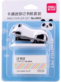 Mini cartoon nietmachine met 1000 pcs No.5 10 nietjes Chinese Panda handmatige nietmachine Briefpapier Kantoor school binding levert F784