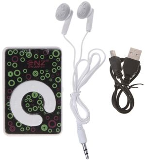 Mini Clip Dot Cirkel Patroon Muziek MP3 Speler Support Tf Card + Mini Usb Kabel Oortelefoon zwart