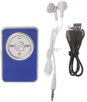 Mini Clip Muziek Media MP3 Speler Ondersteuning TF Micro Sd-kaart Met Oortelefoon USB Kabel #221 blauw