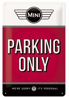 Mini Cooper Rood tinnen muurplaatje Mini parking only