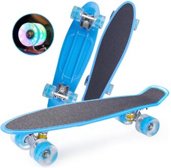 Mini Cruiser 22 Inch Frosted Skateboard Voor Jongens Meisjes Kids Kinderen Retro Longboard Led Licht Knipperende Wielen Lange Skateboard blauw