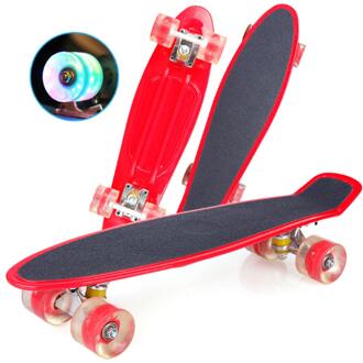 Mini Cruiser 22 Inch Frosted Skateboard Voor Jongens Meisjes Kids Kinderen Retro Longboard Led Licht Knipperende Wielen Lange Skateboard rood
