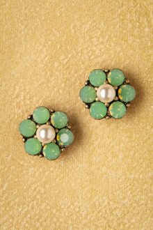 Mini Crystal Flower oorstekers in zeeschuimgroen Groen/Goud