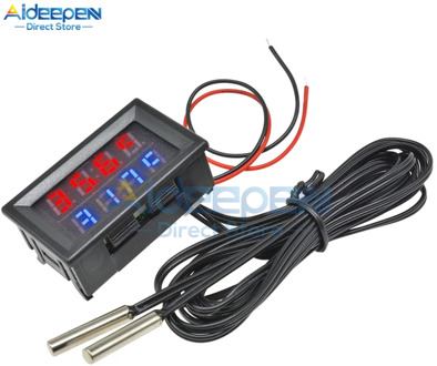 Mini DC4-28V Digital Thermometer With NTC Waterproof Metal Probe Temperature Sensor Tester Car Room Indoor Red+Blue Dual Display