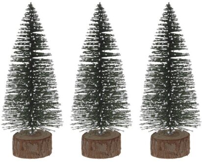 Mini decoratie kerstboompje - 3x - 25 cm - groen - voor kerstdorp of tafeldecoratie - kerstversierin