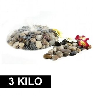 Mini Decoratie steentjes - in netje - 3x kg - natuur kleuren - Voor in plantenbak, vissenkom