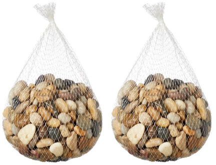 Mini Decoratie steentjes - in netje - 4x kg - natuur kleuren - Voor in plantenbak, vissenkom