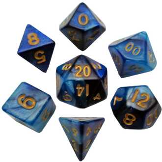 Mini Dice Set Blue/Light Blue with Gold Numbers (7)