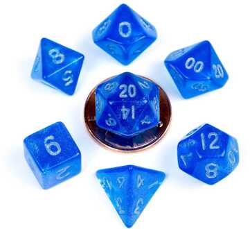 Mini Dice Set Stardust Blue with Silver Numbers (7)