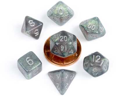 Mini Dice Set Stardust Gray with Silver Numbers (7)