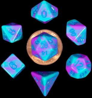 Mini Dice Set Turquoise and Purple Marble (7)