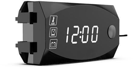 Mini Digitale Voltmeter Ampèremeter 12V 3 in 1 Digitale LED Display Klok Thermometer Indicator Gauge Panel Meter Voor Auto motorfiets wit