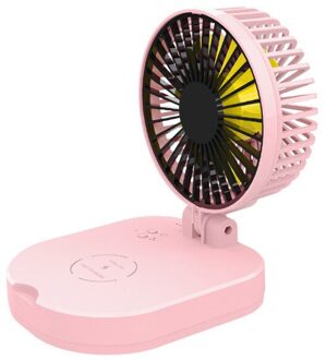 Mini Draagbare 2-In-1 Fan & Telefoon Oplader + Usb Opladen + Draadloze Opladen 3-Speed verstelbare Multi-Functie Auto Fan Roze