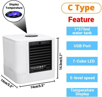 Mini Draagbare Airconditioner 7 Kleuren Licht Conditioning Luchtbevochtiger Luchtreiniger Usb Desktop Luchtkoeler Ventilator Met 2 Water Tanks Thuis