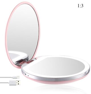 Mini Draagbare Led Make-Up Spiegel 1Pcs 3X Vergroten Hand Hold Opvouwbare Pocket Make-Up Spiegel Licht 1X Schoonheid Cosmetische gereedschap roze