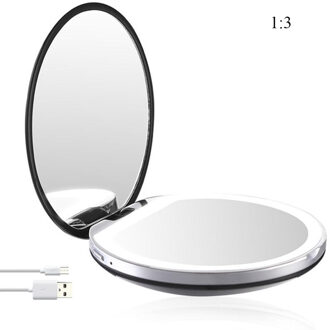 Mini Draagbare Led Make-Up Spiegel 1Pcs 3X Vergroten Hand Hold Opvouwbare Pocket Make-Up Spiegel Licht 1X Schoonheid Cosmetische gereedschap zwart
