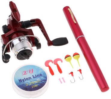Mini Draagbare Pocket Pen Size Hengel Spinning Reel Lijn Haak Aas Set Combo Vissen Tackles Tool rood