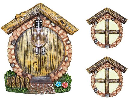 Mini Fairy Windows Deur Miniatuur Licht Hars Ambachtelijke Ornament Tuin Boom Decoratie Art Sculptuur Decoratie Accessoires