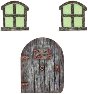 Mini Fairy Windows Deur Miniatuur Licht Hars Ambachtelijke Ornament Tuin Boom Decoratie Art Sculptuur Decoratie Accessoires