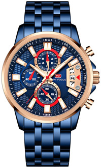 MINI FOCSU Fashion Men Watches Stainless Steel Luxury Brand Quartz Wristwatch Waterproof Sport Male Clock Relogio Masculino Blue