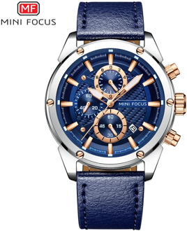 MINI FOCUS Sport Watch Men Waterproof Leather Strap Chronograph Mens Wristwatch Quartz Wrist Watches Men Luxury Brand Male Clock