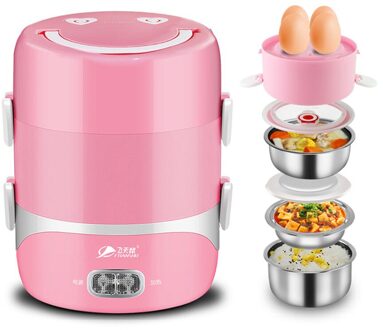 Mini Fornuis 3 Lagen Drinkbaar Elektrische Verwarming Bento Box Picknick Lunch Kast Houden Wram Voedsel Container Mini Fornuis Voor 1 -2 man Roze