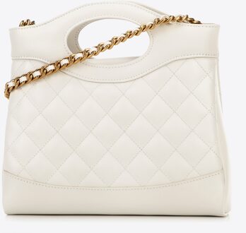 Mini gewatteerde leren damestas met ketting, crème, natuurlijk leer