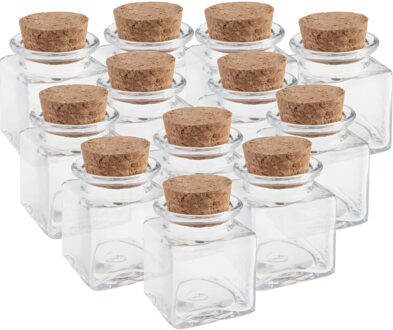 Mini glazen flesjes - 16x - vierkant - 4 x 4 x 6 cm - met kurk dop - hobby/DIY