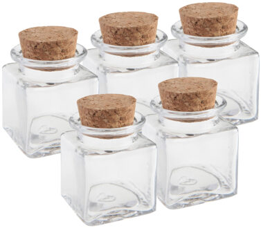 Mini glazen flesjes - 40x - vierkant - 4 x 4 x 6 cm - met kurk dop - hobby/DIY