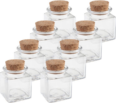 Mini glazen flesjes - 8x - vierkant - 4 x 4 x 6 cm - met kurk dop - hobby/DIY