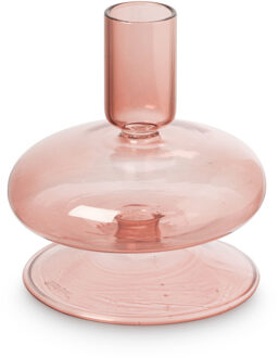 Mini glazen kandelaar - rood - ø10x11 cm Transparant