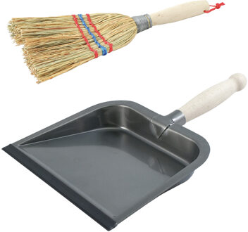 mini Handbezem 25 cm - inclusief metalen stofblik - 35 x 26 cm - voor binnen en buiten