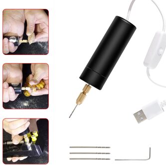 Mini Handboor Usb Powered Handheld Rotary Boor Set Met Twist Boren Voor Metaal Hout Sieraden