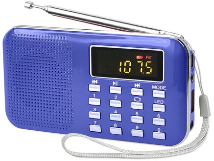 Mini Handheld Digital Lcd Radio Speaker MP3 Speler Ondersteuning Tf-kaart Usb Led Zaklamp Ondersteuning Radio Fm & Am Speaker blauw
