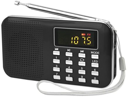 Mini Handheld Digital Lcd Radio Speaker MP3 Speler Ondersteuning Tf-kaart Usb Led Zaklamp Ondersteuning Radio Fm & Am Speaker zwart