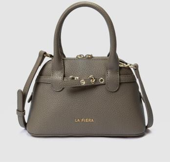 Mini Handtas met Geribbeld Afwerking in Taupe-grijs - One Size