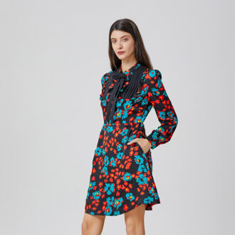 Mini-jurk met Ascot-strik en bloemenprint Rood