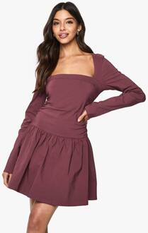 Mini Jurk Met Lange Mouwen In Skaterstijl, Mauve - 46