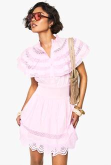 Mini-Jurk Met Lange Pasvorm, Gelaagde Volant- En Knoopdetails, Pink - 44