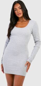 Mini-Jurk Met Ronde Hals En Lange Mouwen In Ribstof, Grey Marl - 38