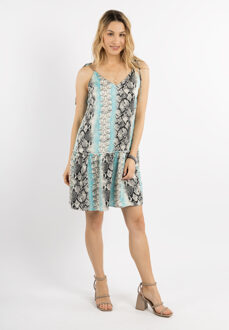 Mini-jurk met slangenprint Dames Blauw Veelkleurig